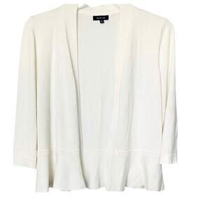 VERVE AMI OPEN- FRONT SLIGHTLY RUFFLED HEMLINE SWEATER, WOMENS-XL-IVORY, LNG SLV